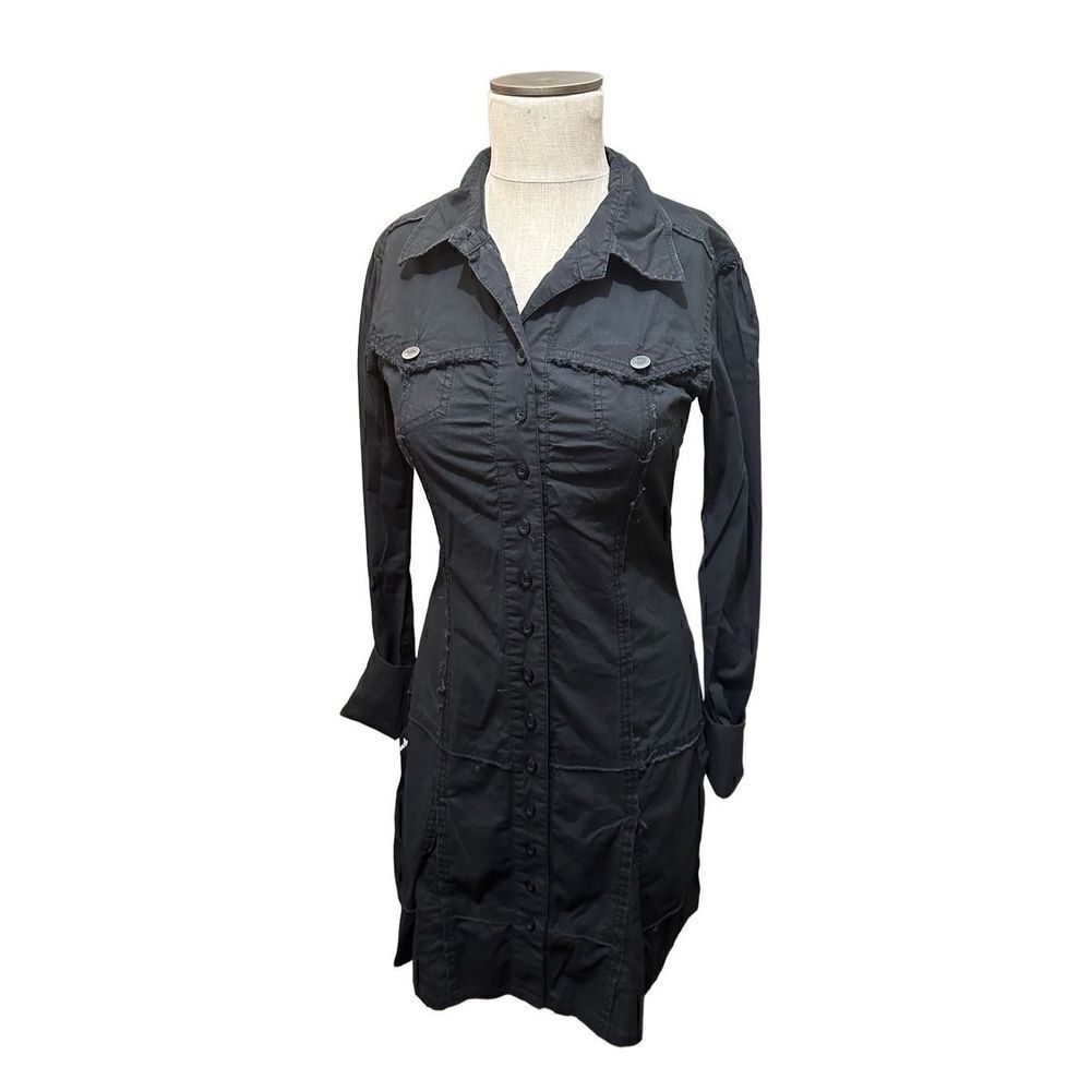 Hooch Womens Black Cotton Stretch Button Up Above Knee Goth Emo Dress Size S